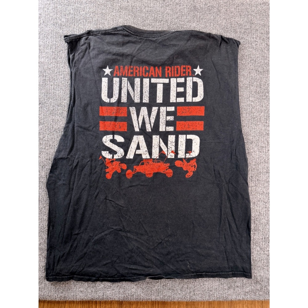 American Rider Mens XL Black Graphic Tank Top United We Sand Biker Distressed